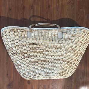 India Hicks Extra large straw tote bag with leather handles beach bag